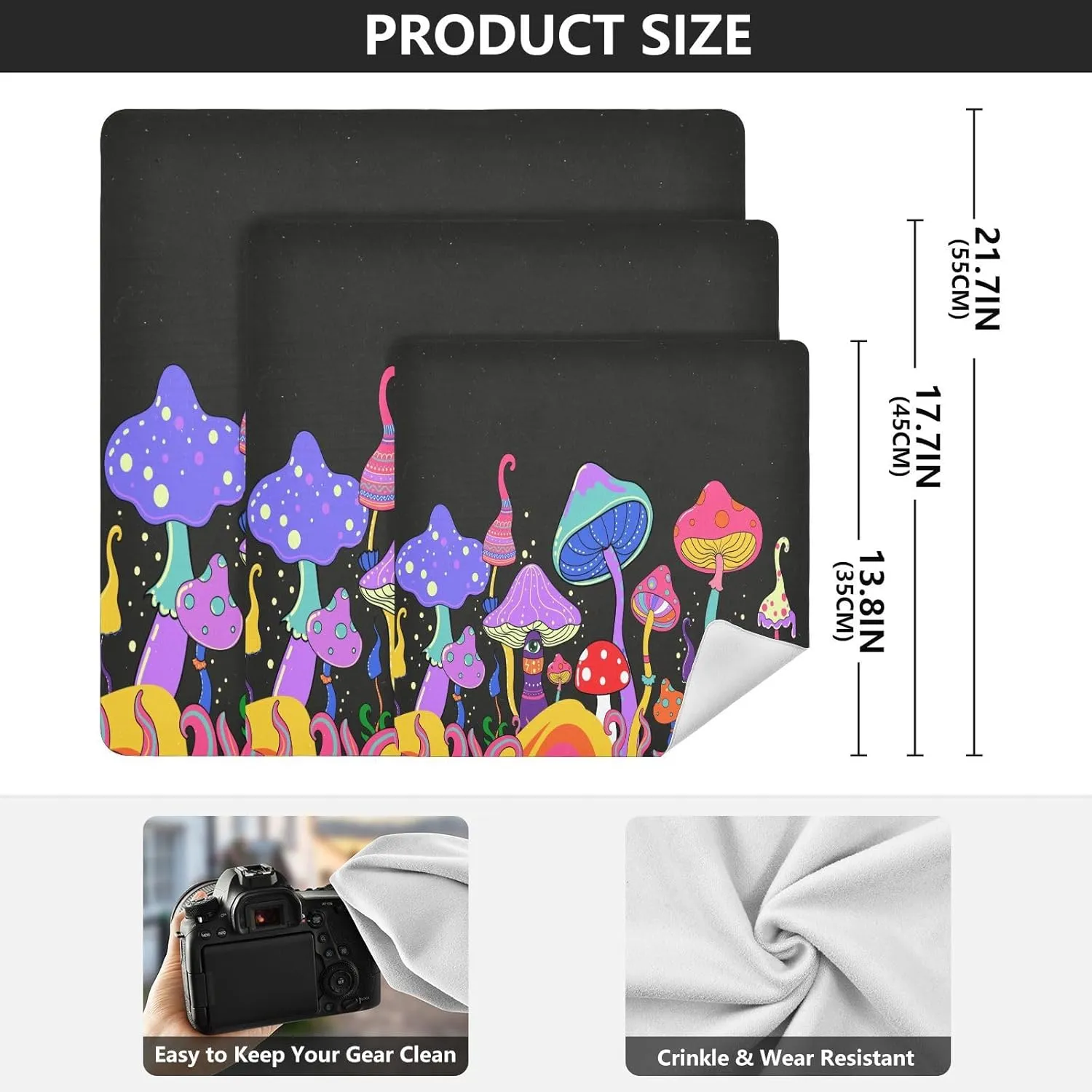susiyo Magic Mushrooms Protective Wrap Anti-scratch Lens Camera Wrap Lens Protector Magic Self-Adhesive Cloth Wrapper Portable Cosmetic Bag Travel Organizer for Camera DSLR Laptop Accessories