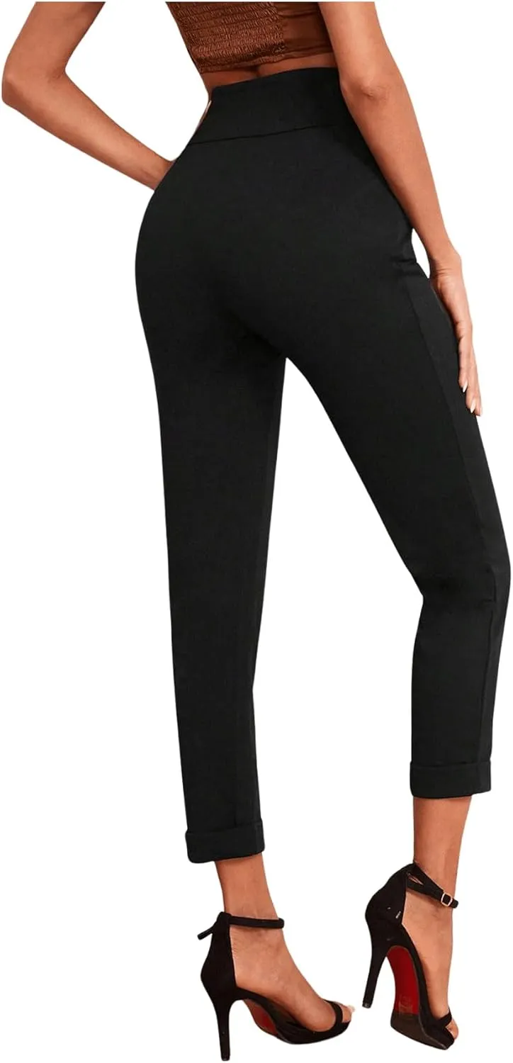 SweatyRocks Women's Pants Casual High Waist Skinny Leggings Stretchy Work Pants