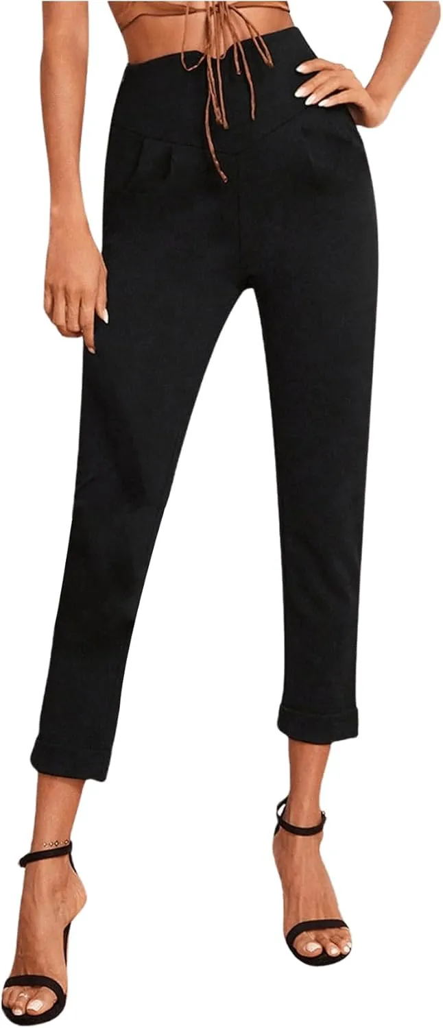 SweatyRocks Women's Pants Casual High Waist Skinny Leggings Stretchy Work Pants