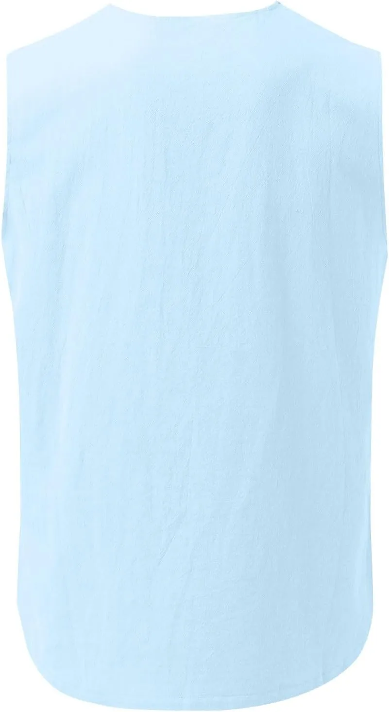 Tank Tops Men Cotton and Linen 2 Pc Sleeveless Beach Summer Casual Muscle Gym Workout Big and Tall Vest Fashion Shirts