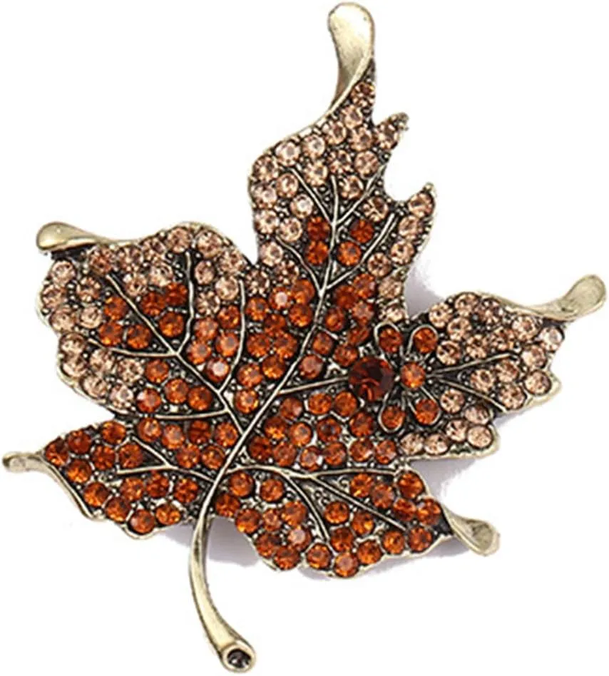 Thanksgiving Maple Leaf Brooch for Women Colorful Rhinestone Fall Brooches and Pins Thanksgiving Jewelry Accessory for Party Wedding