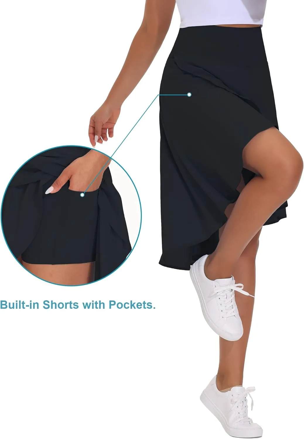 THE GYM PEOPLE Women's High Waist Wrap Ruffle Hem Asymmetric Skort High Low Flowy Midi Skirt with Shorts
