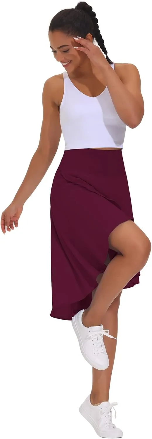 THE GYM PEOPLE Women's High Waist Wrap Ruffle Hem Asymmetric Skort High Low Flowy Midi Skirt with Shorts