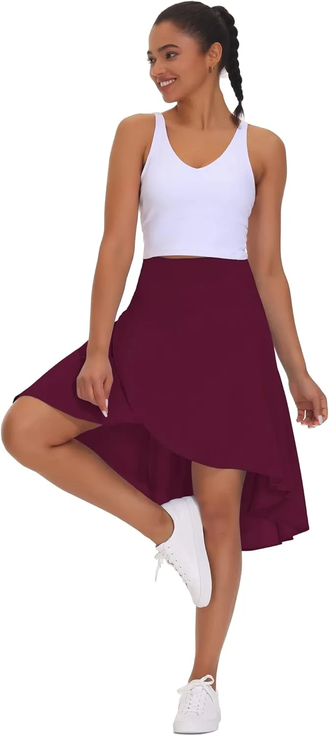 THE GYM PEOPLE Women's High Waist Wrap Ruffle Hem Asymmetric Skort High Low Flowy Midi Skirt with Shorts