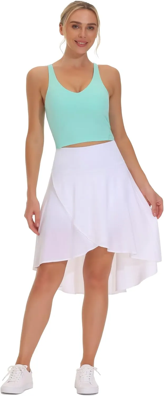 THE GYM PEOPLE Women's High Waist Wrap Ruffle Hem Asymmetric Skort High Low Flowy Midi Skirt with Shorts