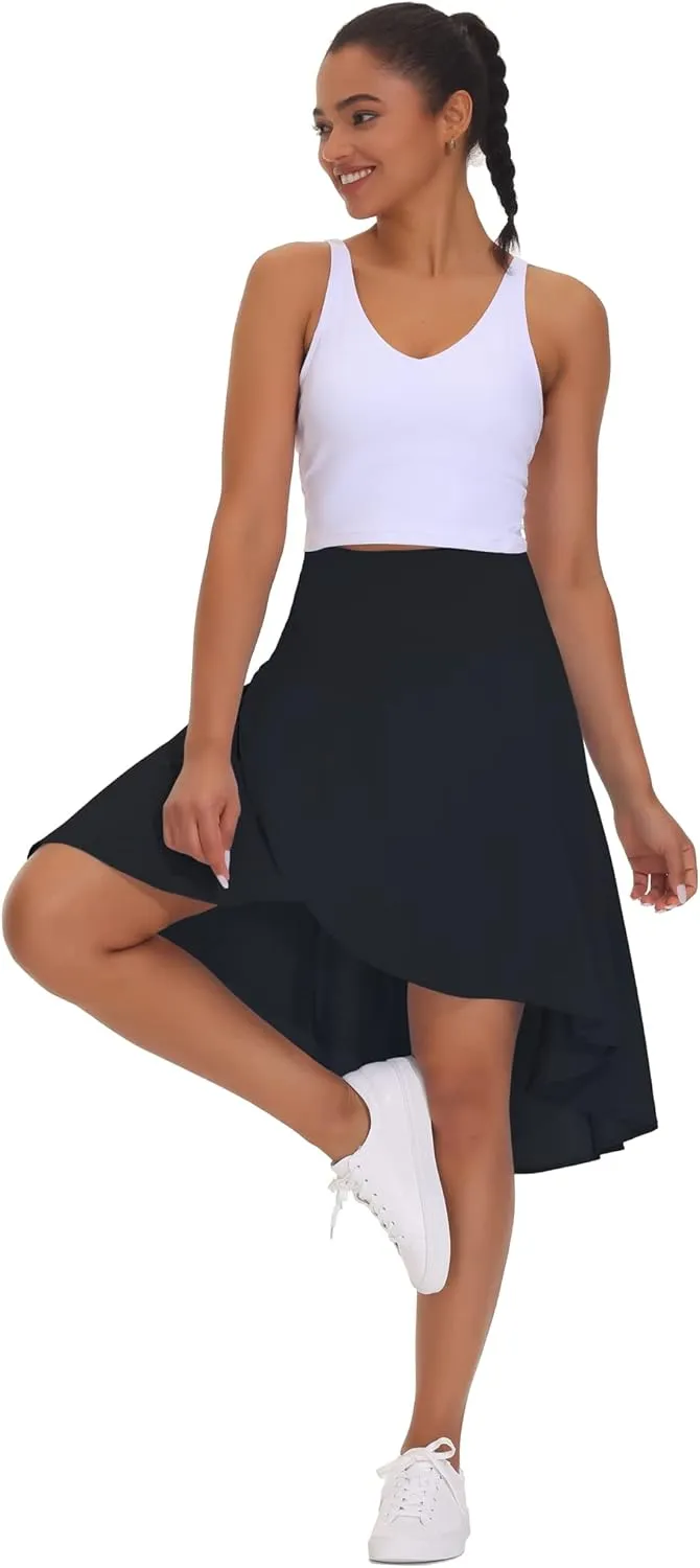 THE GYM PEOPLE Women's High Waist Wrap Ruffle Hem Asymmetric Skort High Low Flowy Midi Skirt with Shorts