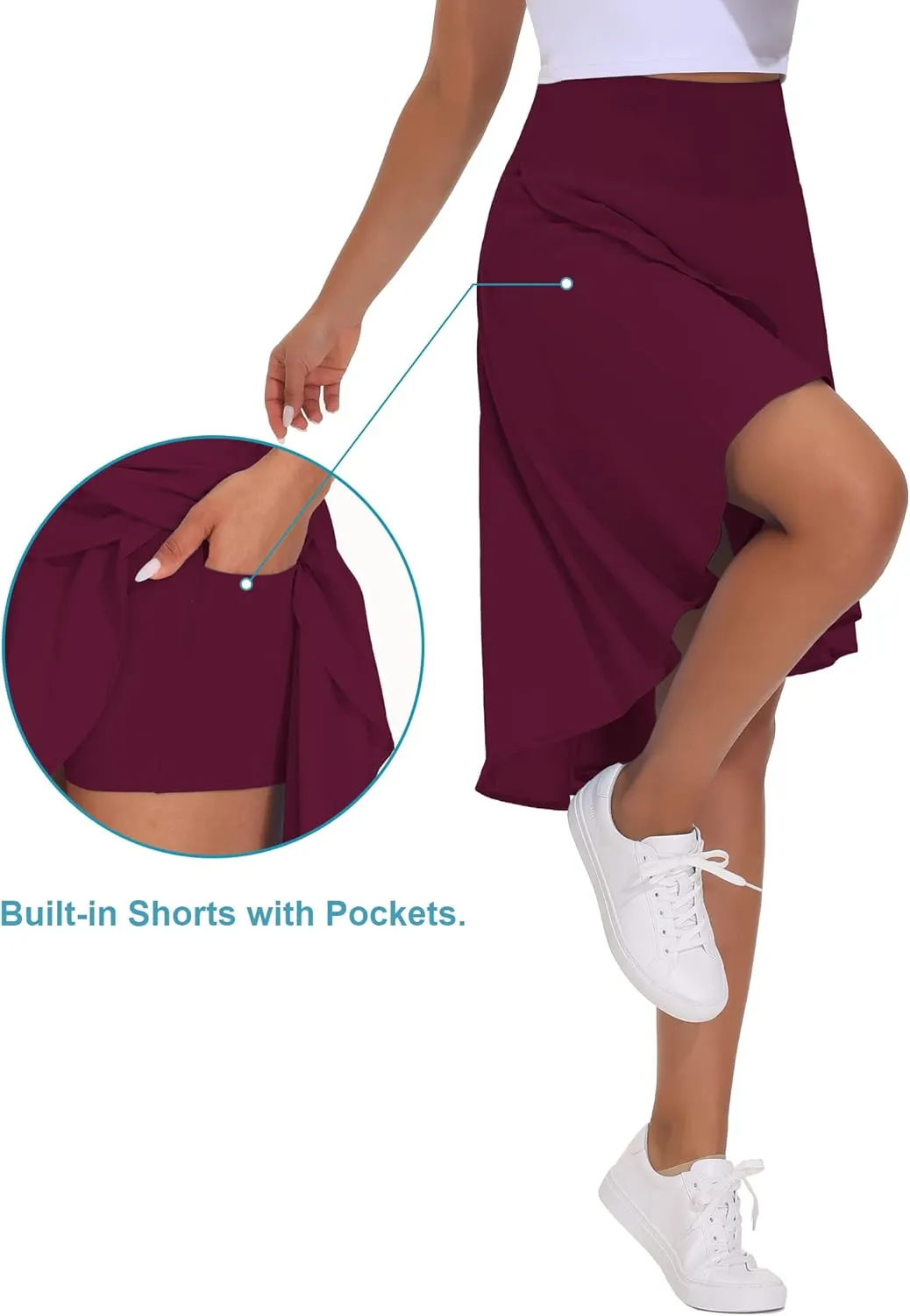 THE GYM PEOPLE Women's High Waist Wrap Ruffle Hem Asymmetric Skort High Low Flowy Midi Skirt with Shorts