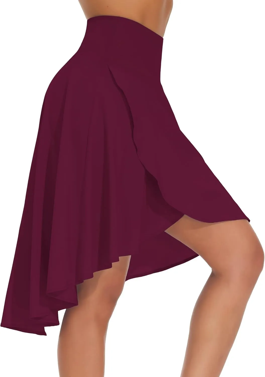 THE GYM PEOPLE Women's High Waist Wrap Ruffle Hem Asymmetric Skort High Low Flowy Midi Skirt with Shorts