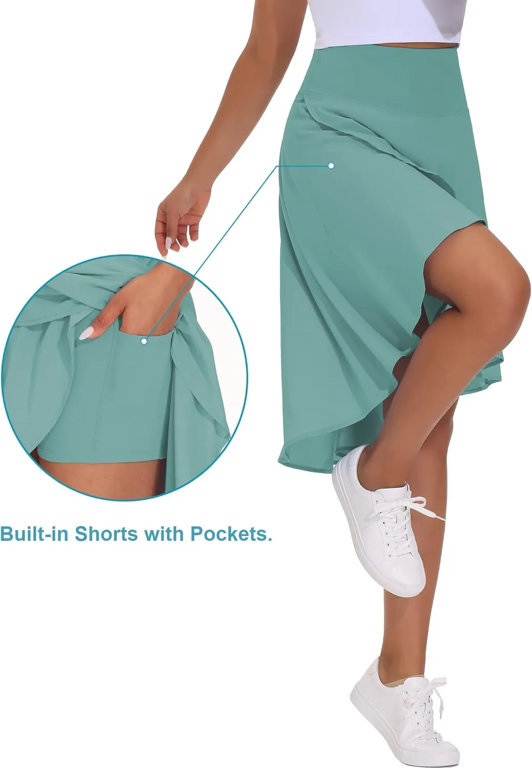 THE GYM PEOPLE Women's High Waist Wrap Ruffle Hem Asymmetric Skort High Low Flowy Midi Skirt with Shorts
