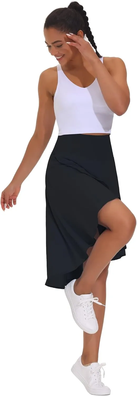 THE GYM PEOPLE Women's High Waist Wrap Ruffle Hem Asymmetric Skort High Low Flowy Midi Skirt with Shorts