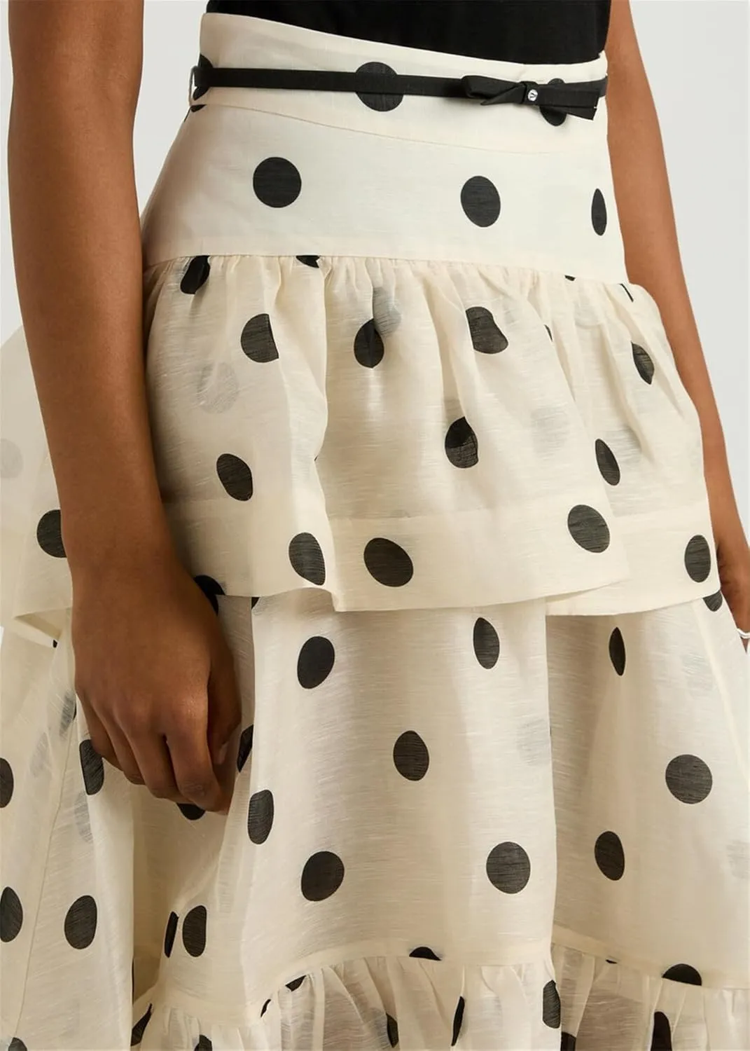 THLAI Women Polka Dot Maxi Skirt Ruffle Layered Long Skirt High Waist Asymmetrical Midi Skirt Summer Skirt