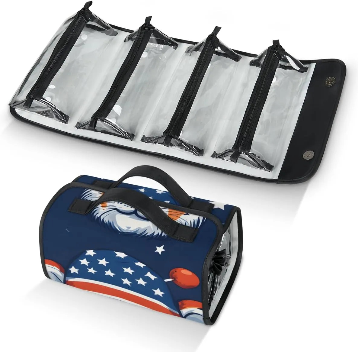Tiger Flag Foldable Toiletry Bag with Detachable Removable Pouches Hanging 4 in 1 Roll Up Large Makeup Toiletry Organizer Storage Bag with Handle