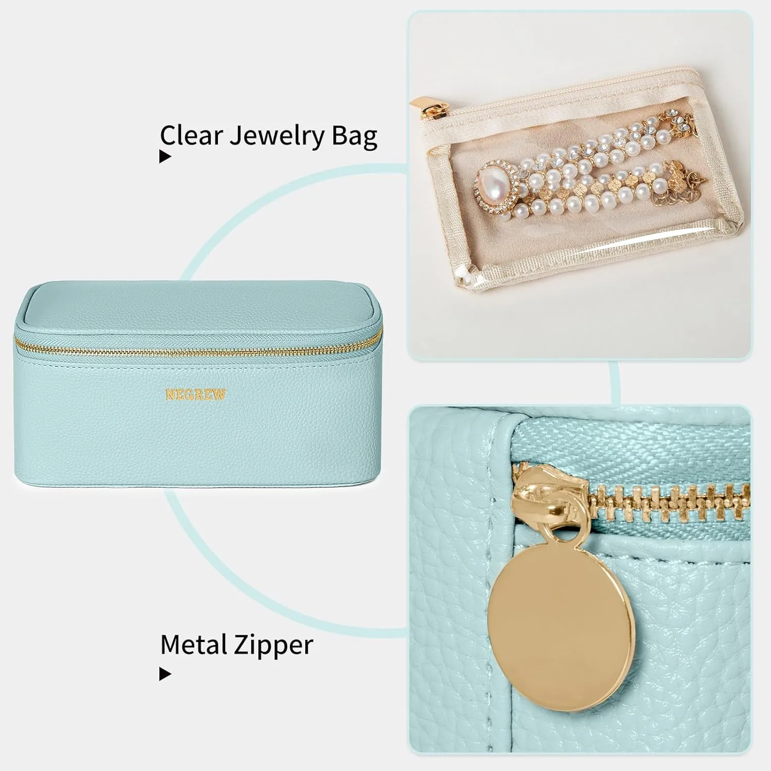 Travel Jewelry Box with 12 Pouches, Leather Jewelry Organizer Case for Women Girl for Necklace Earring Bracelet Ring, Jewelry Holder Organizer Box,Wedding Birthday Gift Idea