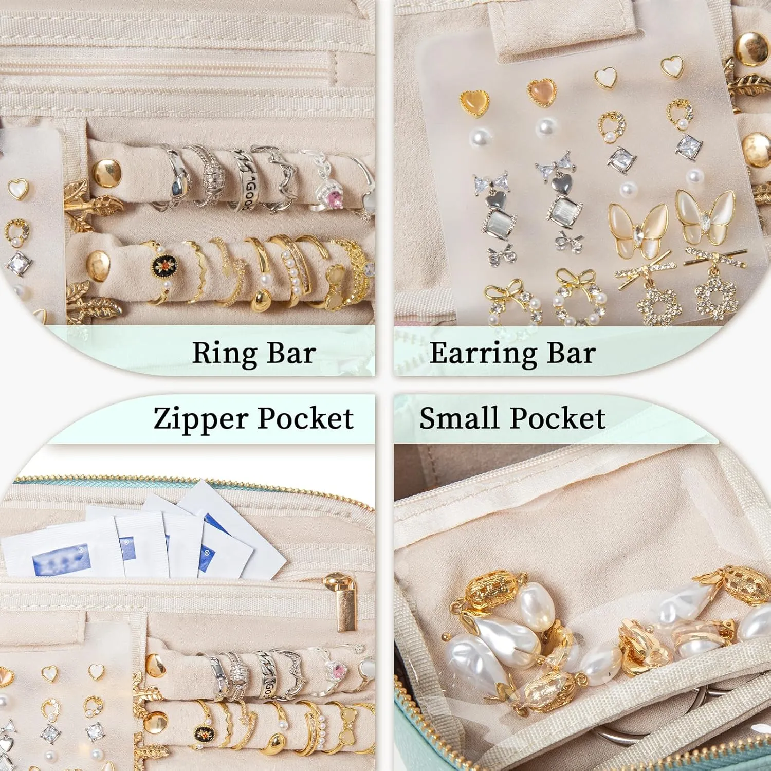 Travel Jewelry Box with 12 Pouches, Leather Jewelry Organizer Case for Women Girl for Necklace Earring Bracelet Ring, Jewelry Holder Organizer Box,Wedding Birthday Gift Idea