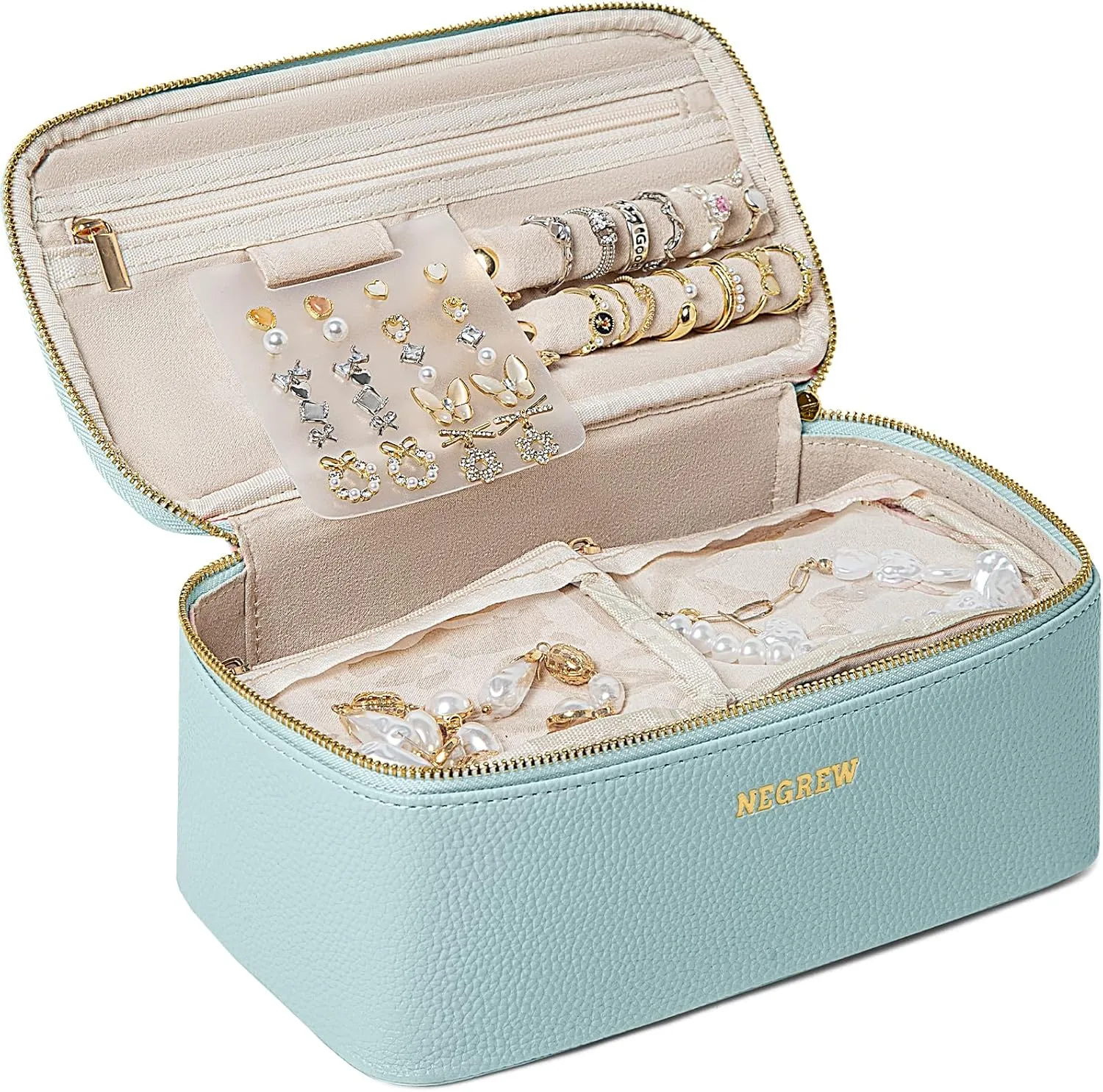 Travel Jewelry Box with 12 Pouches, Leather Jewelry Organizer Case for Women Girl for Necklace Earring Bracelet Ring, Jewelry Holder Organizer Box,Wedding Birthday Gift Idea