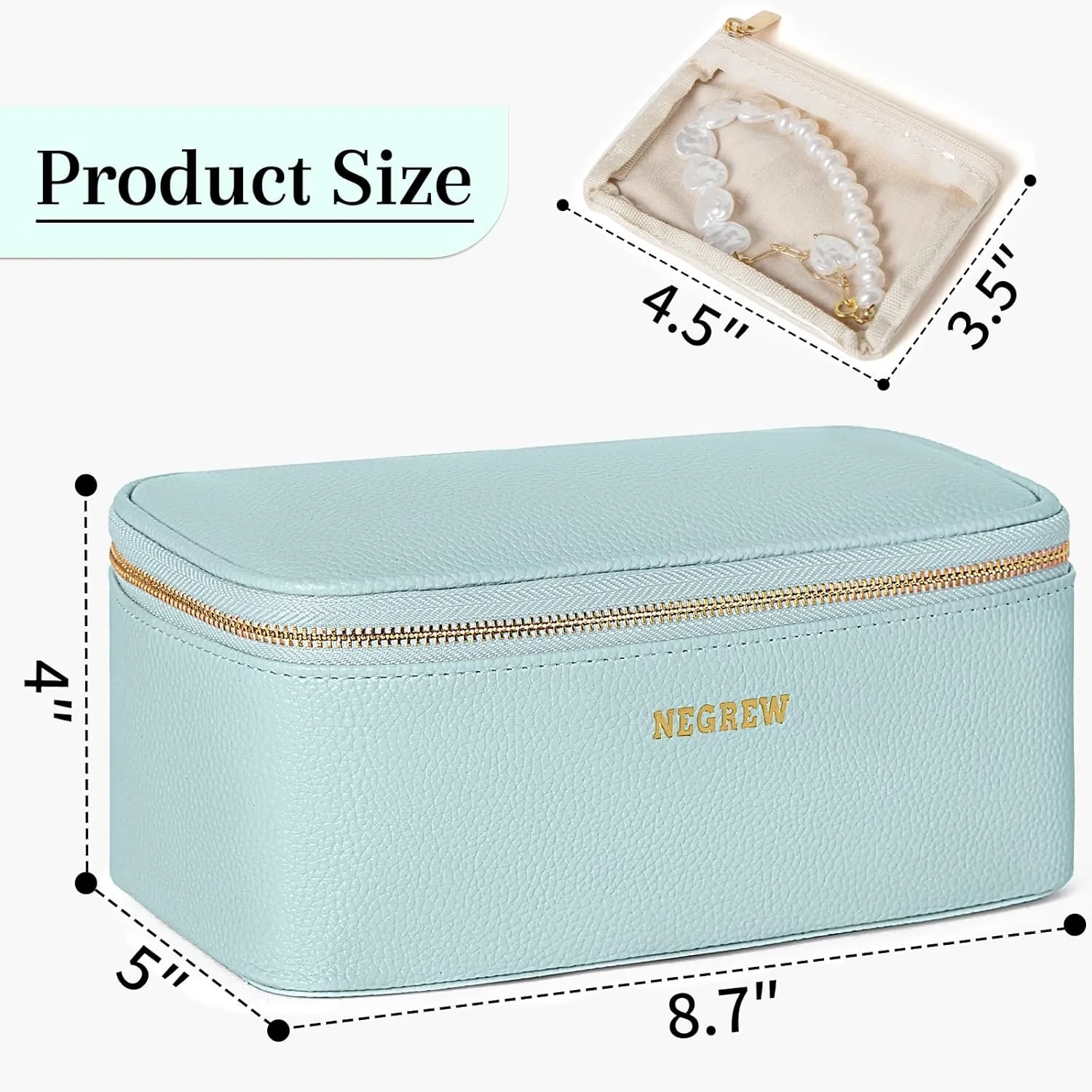 Travel Jewelry Box with 12 Pouches, Leather Jewelry Organizer Case for Women Girl for Necklace Earring Bracelet Ring, Jewelry Holder Organizer Box,Wedding Birthday Gift Idea