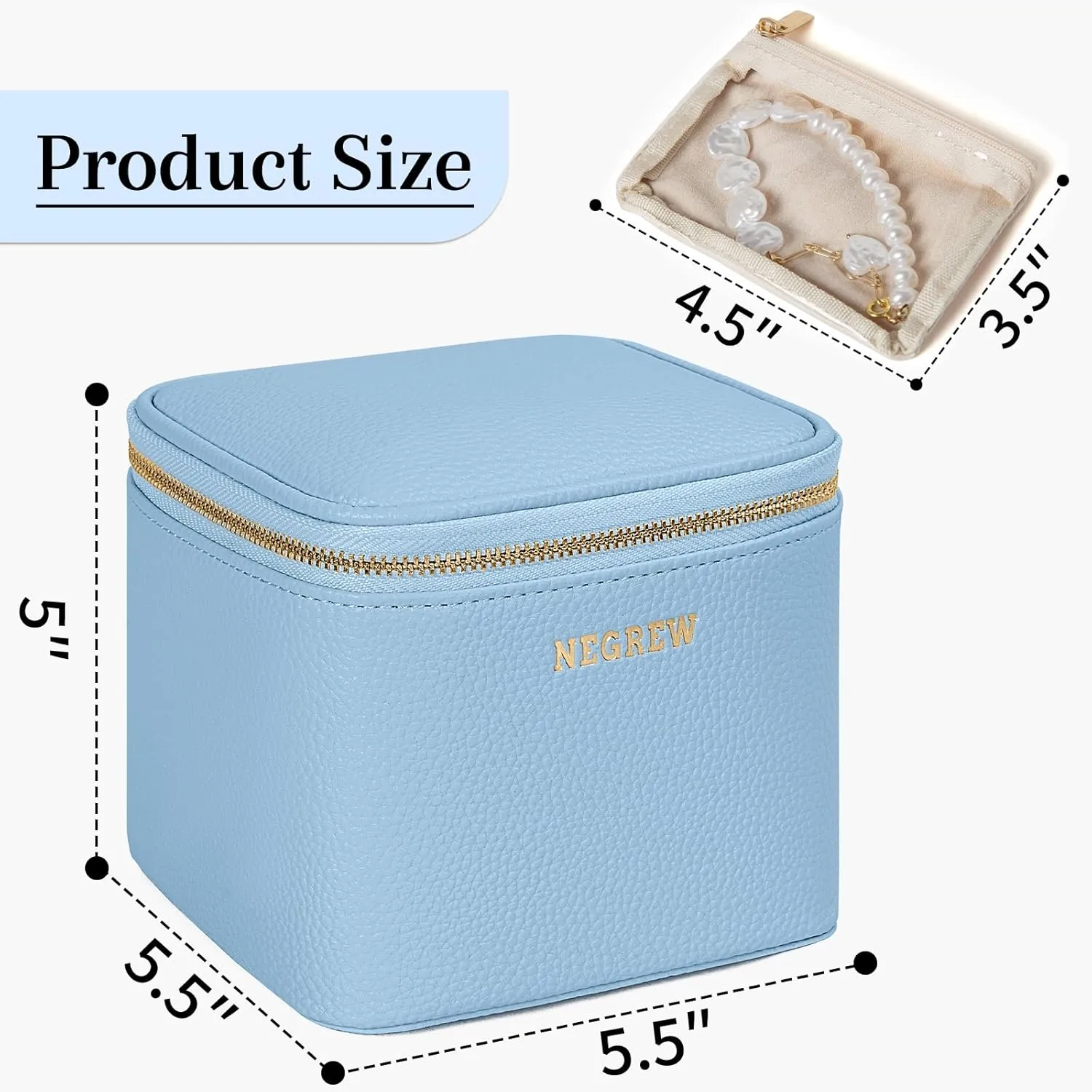 Travel Jewelry Box with 6 Pouches, Leather Jewelry Organizer Case for Women Girl for Necklace Earring Bracelet Ring, Jewelry Holder Organizer Box,Wedding Birthday Gift Idea