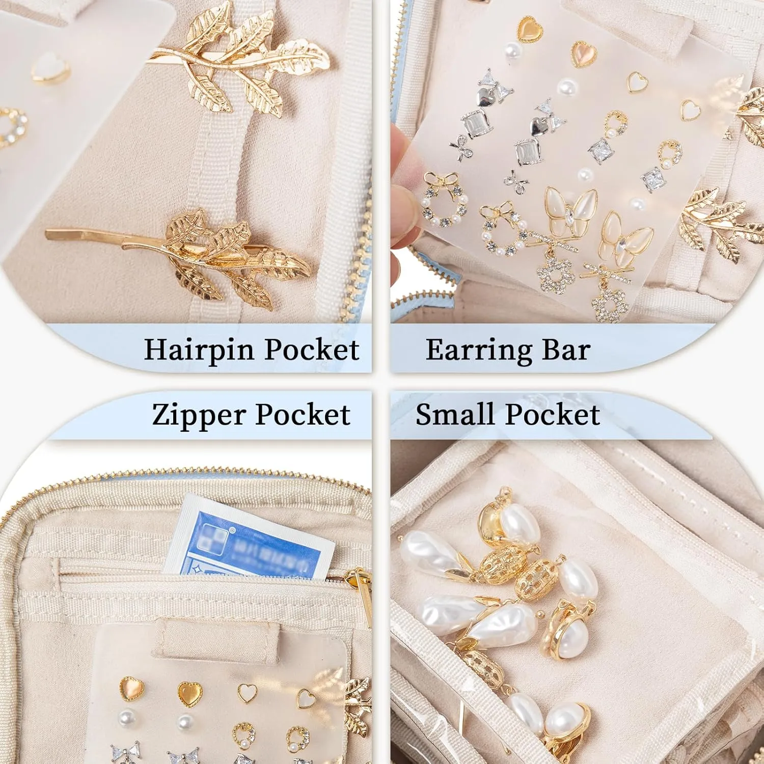 Travel Jewelry Box with 6 Pouches, Leather Jewelry Organizer Case for Women Girl for Necklace Earring Bracelet Ring, Jewelry Holder Organizer Box,Wedding Birthday Gift Idea