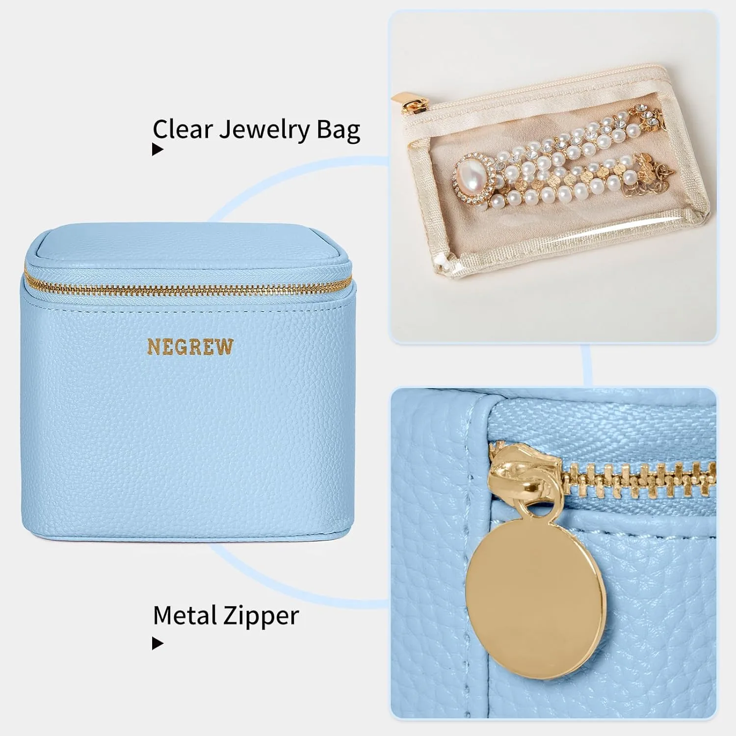 Travel Jewelry Box with 6 Pouches, Leather Jewelry Organizer Case for Women Girl for Necklace Earring Bracelet Ring, Jewelry Holder Organizer Box,Wedding Birthday Gift Idea