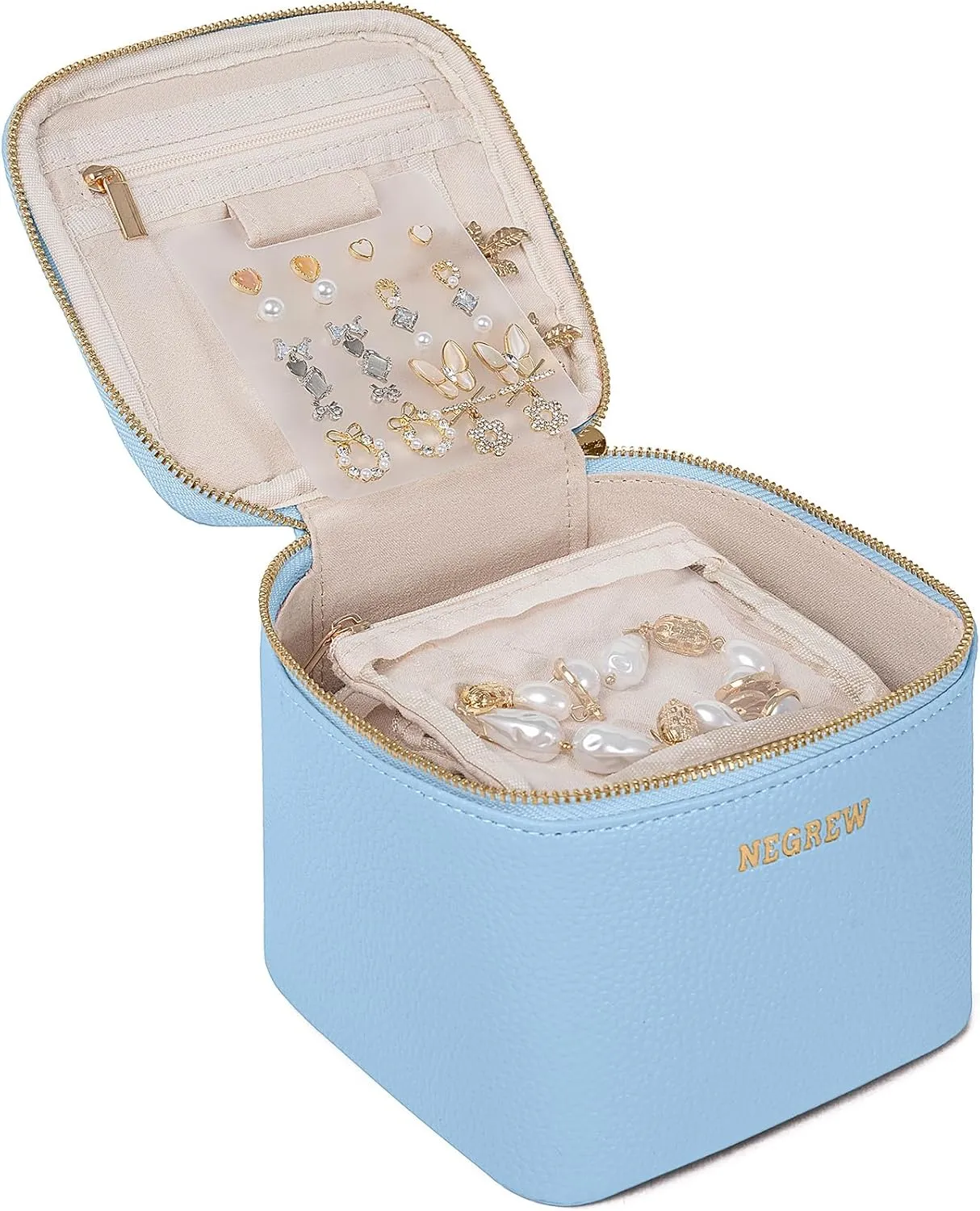 Travel Jewelry Box with 6 Pouches, Leather Jewelry Organizer Case for Women Girl for Necklace Earring Bracelet Ring, Jewelry Holder Organizer Box,Wedding Birthday Gift Idea