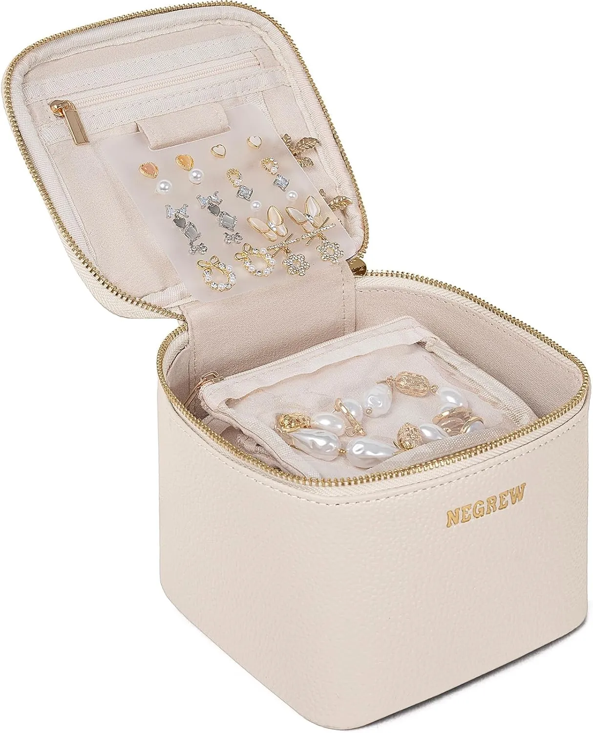 Travel Jewelry Box with 6 Pouches, Leather Jewelry Organizer Case for Women Girl for Necklace Earring Bracelet Ring, Jewelry Holder Organizer Box,Wedding Birthday Gift Idea