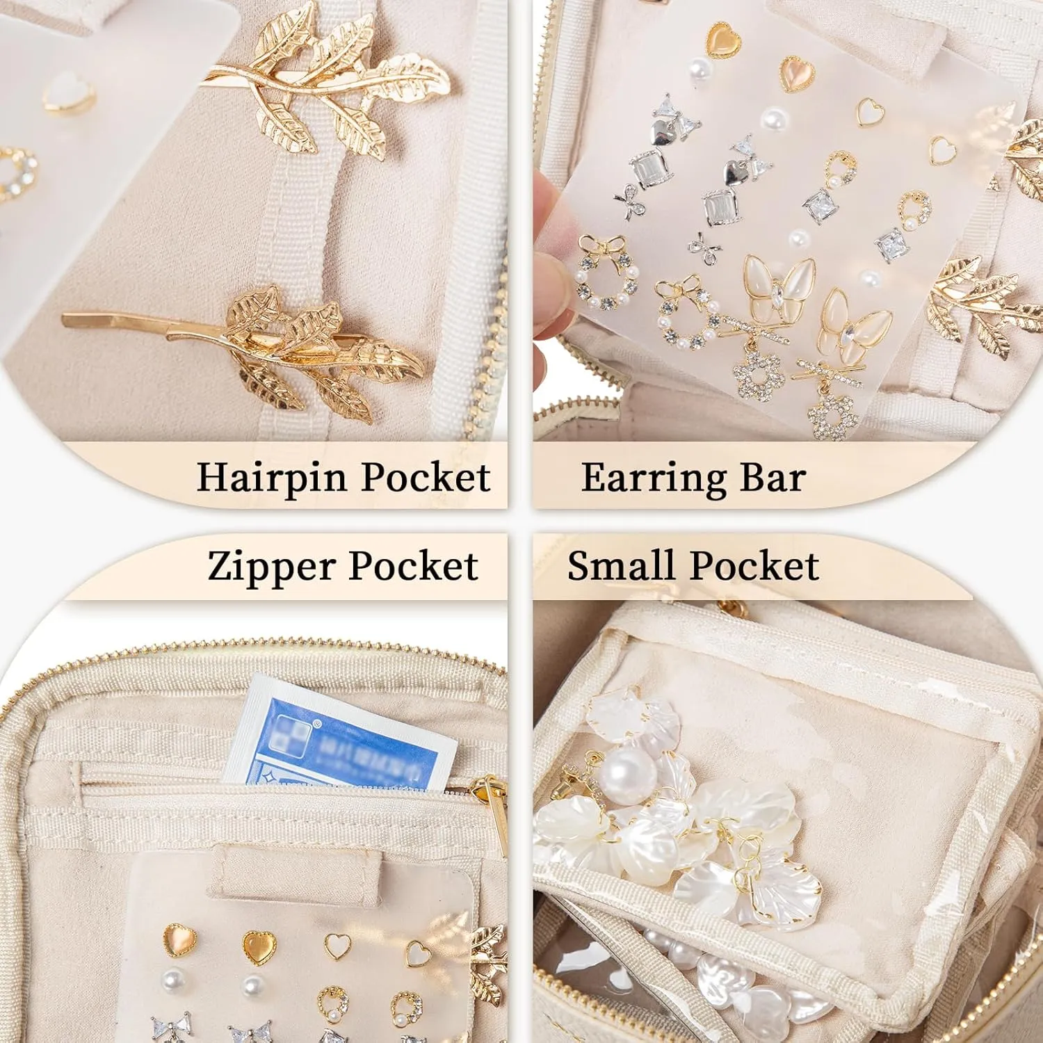 Travel Jewelry Box with 6 Pouches, Leather Jewelry Organizer Case for Women Girl for Necklace Earring Bracelet Ring, Jewelry Holder Organizer Box,Wedding Birthday Gift Idea