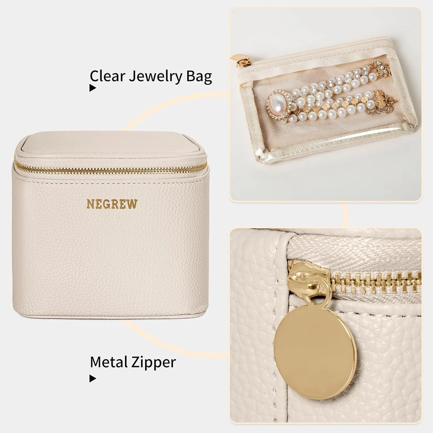 Travel Jewelry Box with 6 Pouches, Leather Jewelry Organizer Case for Women Girl for Necklace Earring Bracelet Ring, Jewelry Holder Organizer Box,Wedding Birthday Gift Idea