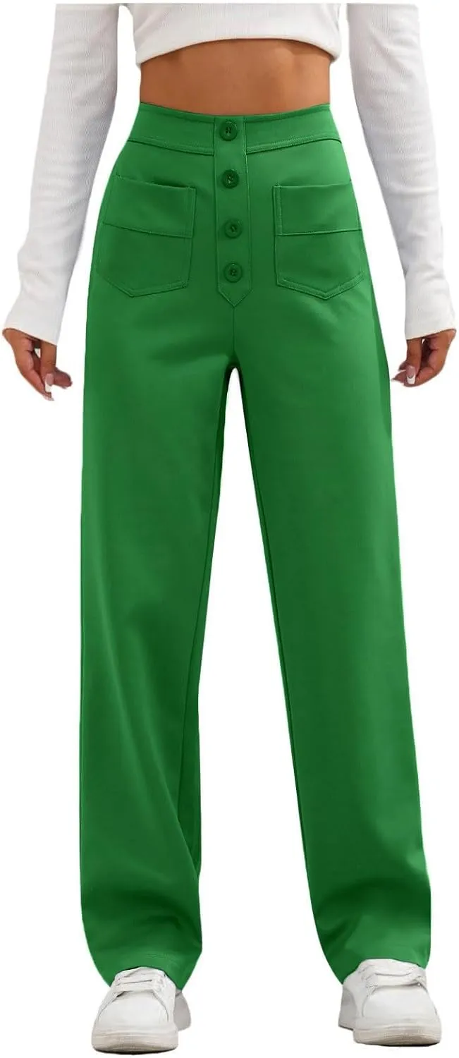 Trousers Pants for Women Women's Casual Straight Leg Pants High Waisted Button Down Stretchy Business Work Trousers
