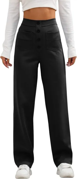 Trousers Pants for Women Women's Casual Straight Leg Pants High Waisted Button Down Stretchy Business Work Trousers
