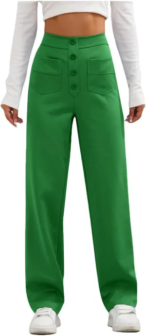 Trousers Pants for Women Women's Casual Straight Leg Pants High Waisted Button Down Stretchy Business Work Trousers