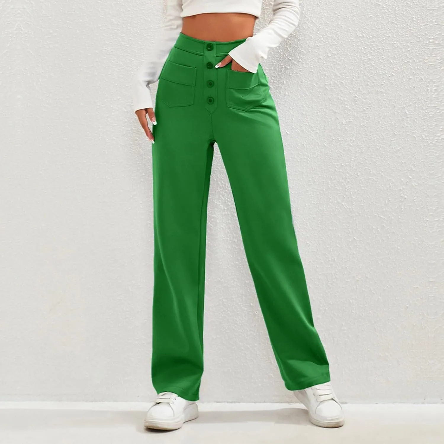 Trousers Pants for Women Women's Casual Straight Leg Pants High Waisted Button Down Stretchy Business Work Trousers