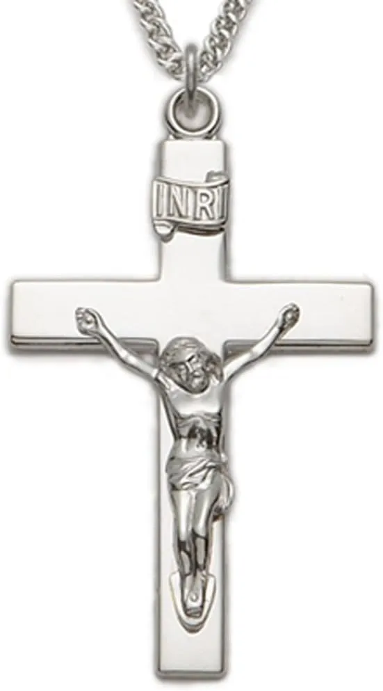 True Faith Jewelry Sterling Silver Crucifix Cross Pendant Necklace Religious Jewelry, 1 3/4 Inch