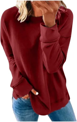 Try Before You Buy Womens Dress,Top Women Loose Woman's Casual Fashion Long Sleeve Solid Color Round Collar Hoodie Lightweight Oversized (#1-Red, XXXL)