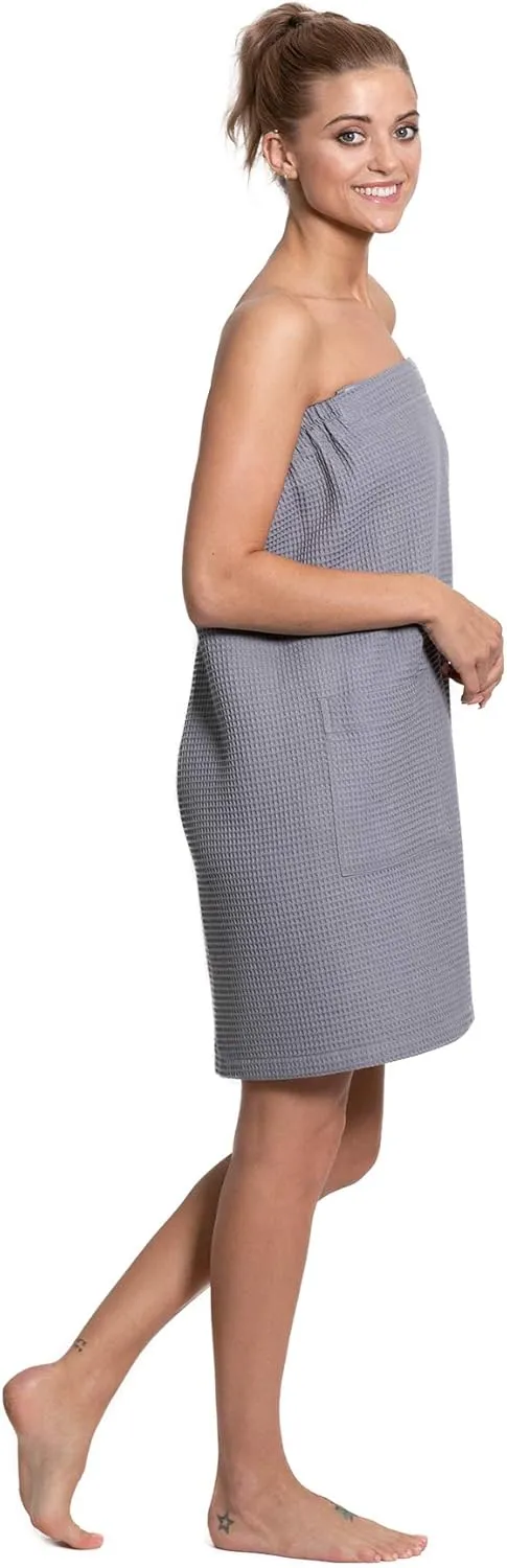 Turkuoise Linen Lightweight Spa/Bath Waffle Body Wrap with Adjustable Closure