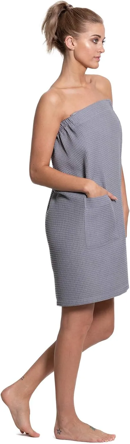 Turkuoise Linen Lightweight Spa/Bath Waffle Body Wrap with Adjustable Closure