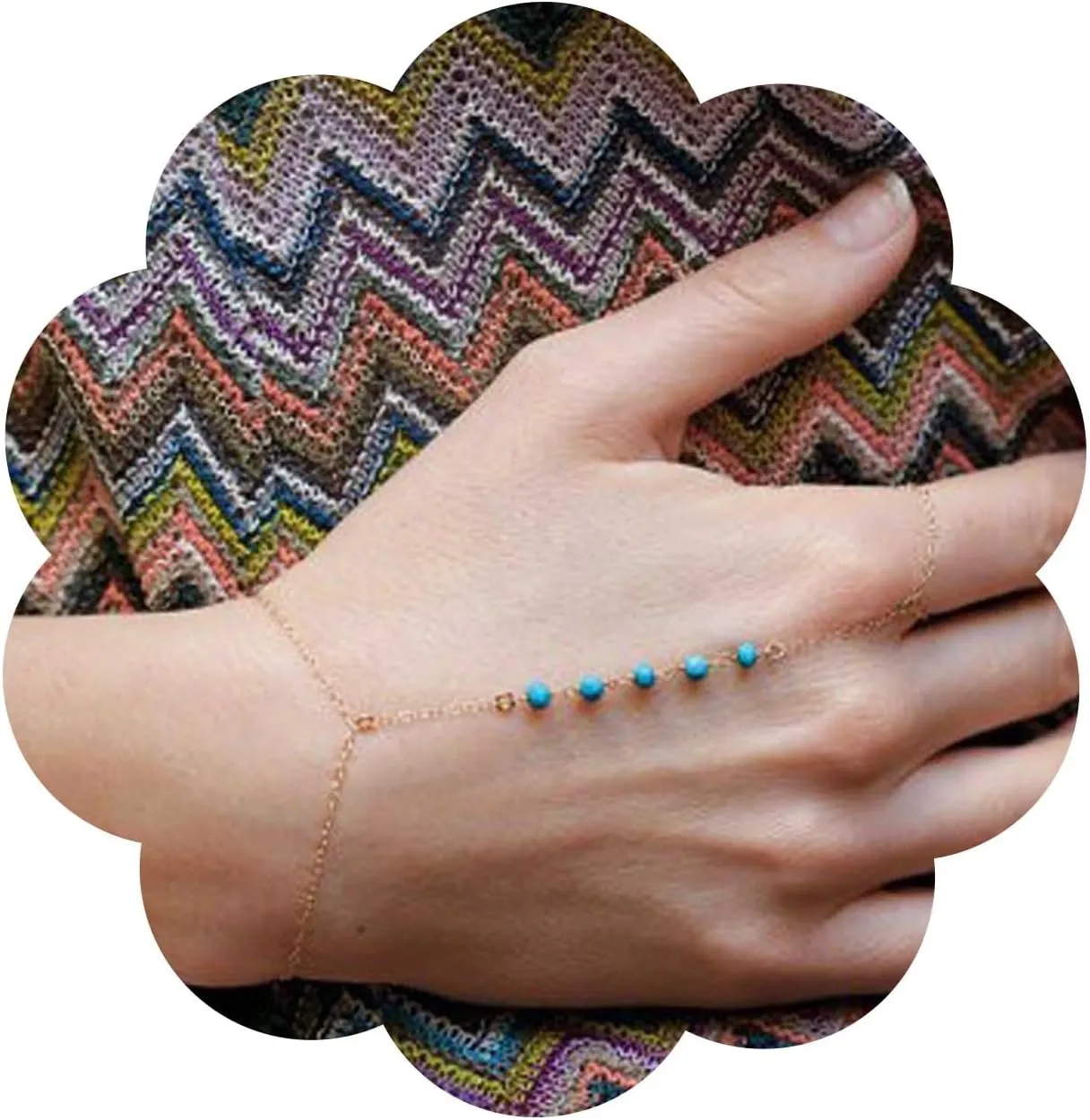 Turquoise Finger Bracelets Boho Slave Bracelets Gold Ring Bracelet Linked Hand Harness Bracelet Adjustable Beach Bracelets Jewelry for Women