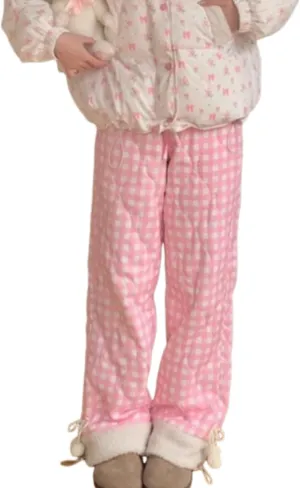 Vhitler Puffer Quilted Pants Fleece Pants Women High Waisted Wide Leg Pants Windbreaker Parachute Pants Sherpa Winter Pants