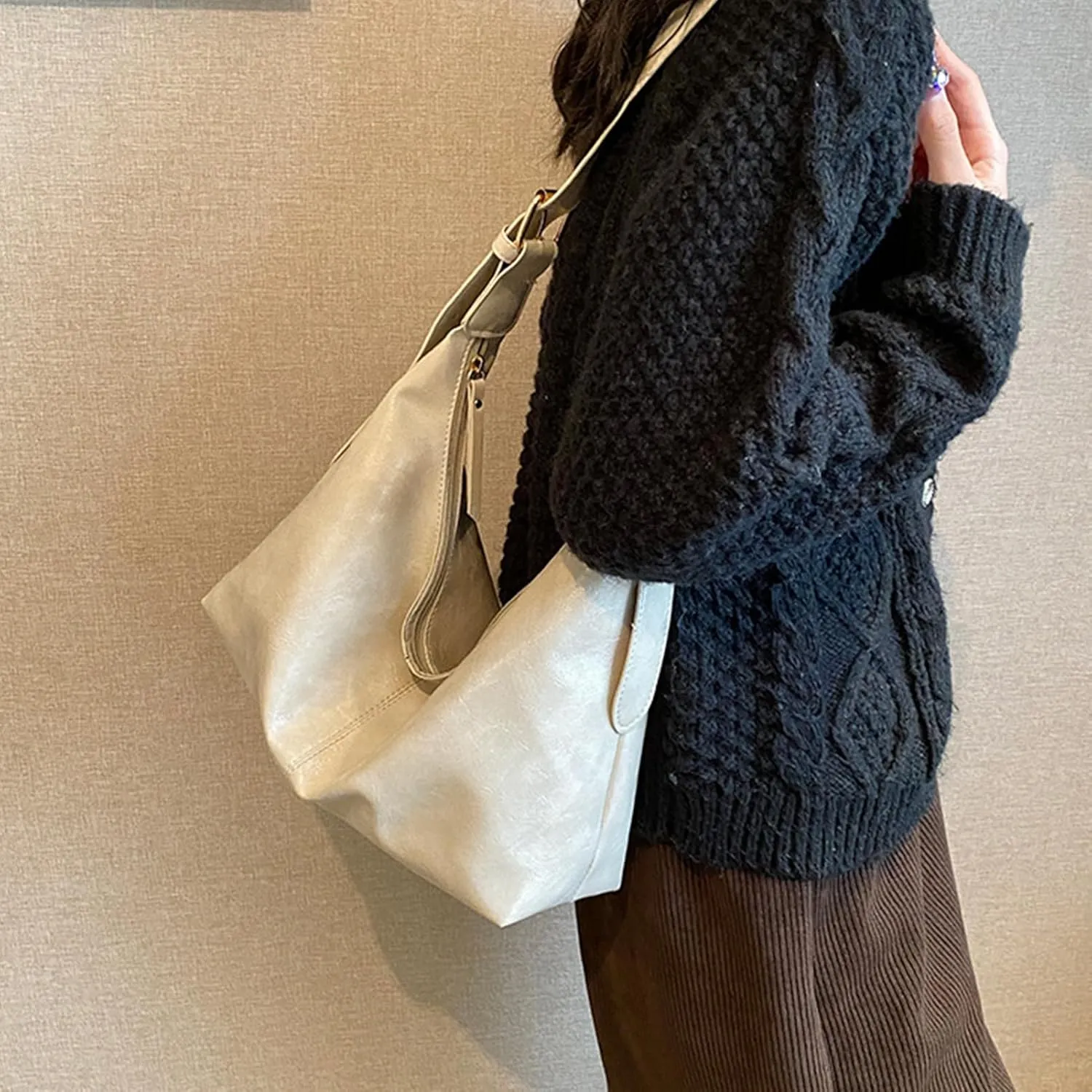 Vintage Shoulder Bag Adjustable Strap Women Pu Leather Satchel Handbag Purse for Daily