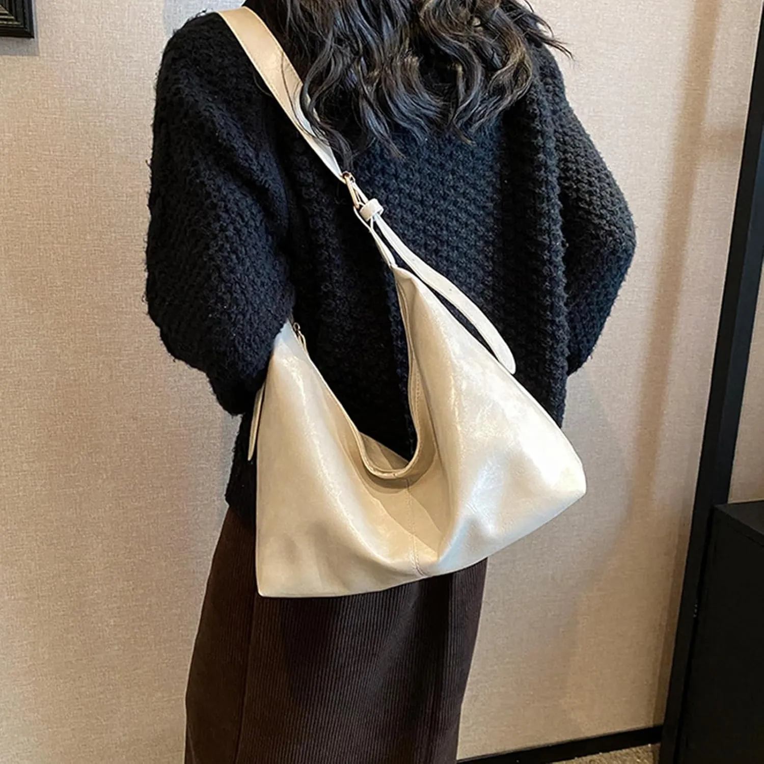 Vintage Shoulder Bag Adjustable Strap Women Pu Leather Satchel Handbag Purse for Daily