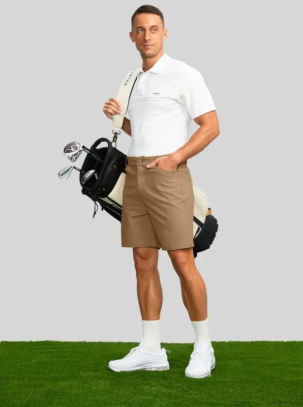 Viodia Men's Golf Shorts with Pockets 7 Inch Flat Front Slim Fit Chino Stretch Shorts for Men Summer Casual Dress
