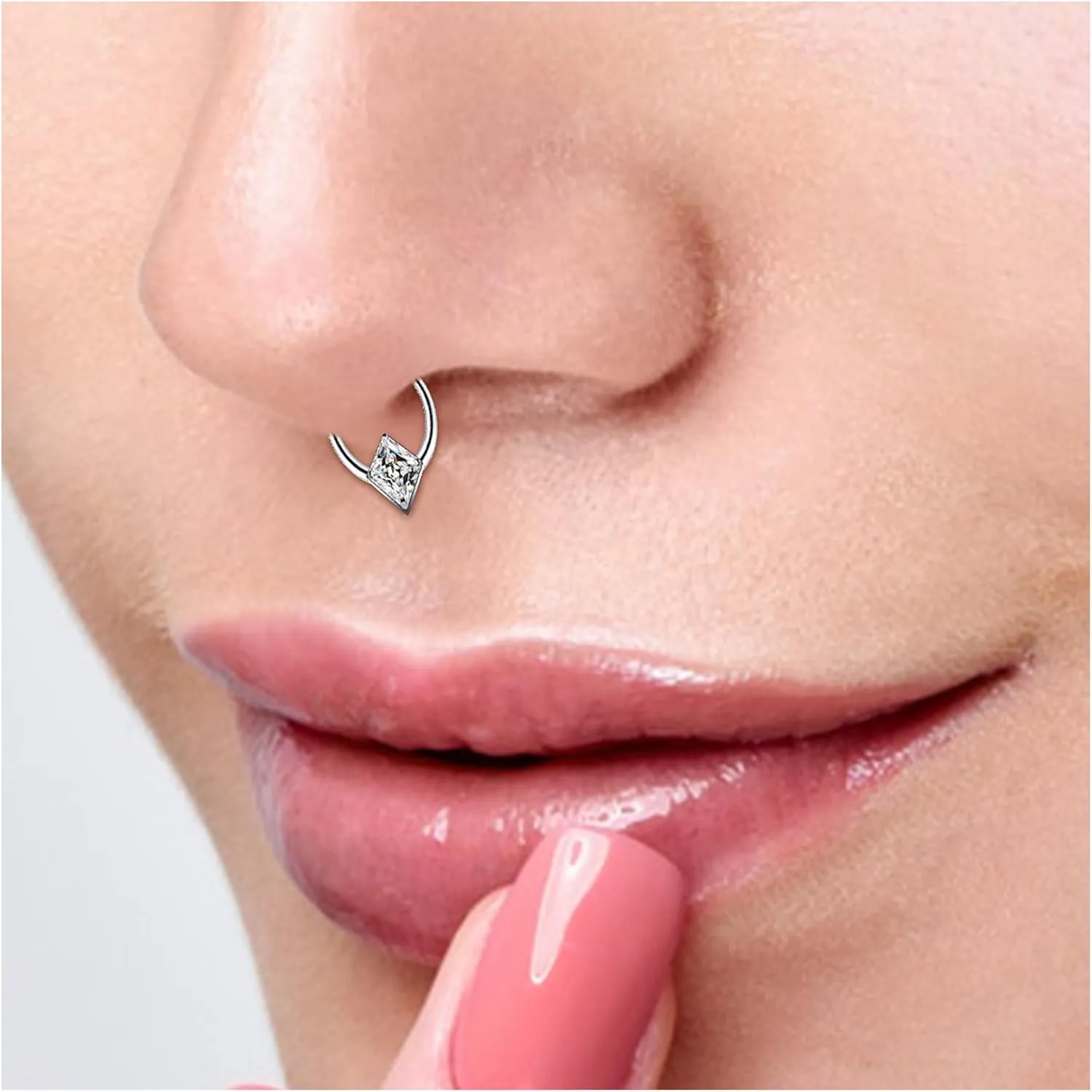 Vsnnsns G23 Titanium Septum Rings 16G 18G 20G Daith Piercing Jewelry Clicker Septum Jewelry CZ Opal Septum Rings Daith Earrings Piercing Jewelry Hoops For Women Men