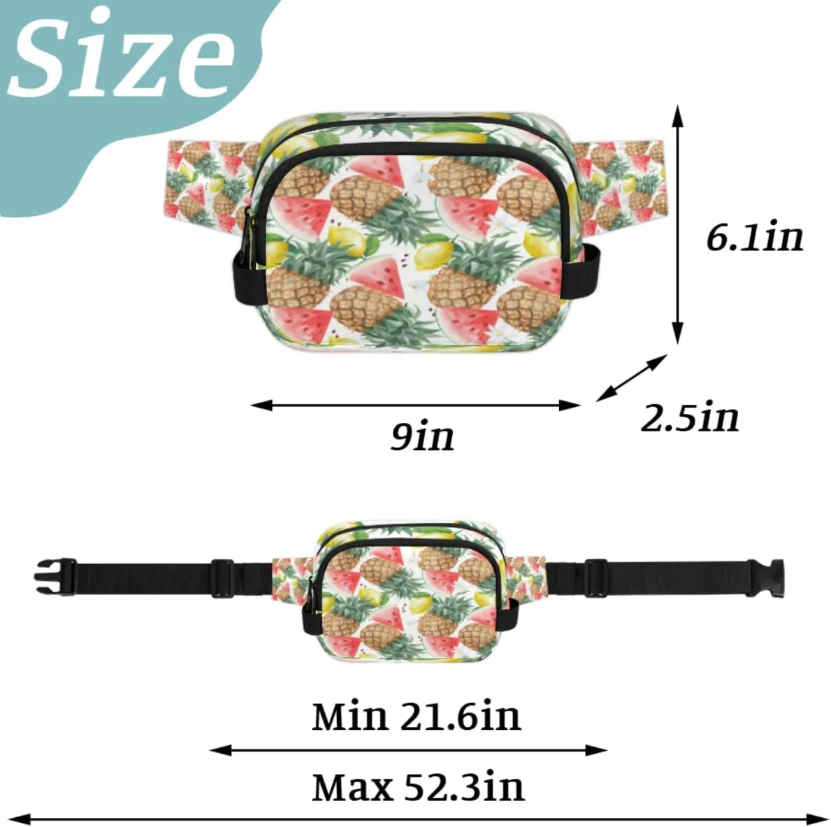 Watermelon Lemon Pineapple Fanny Pack for Women Men Waterproof Belt Bag Crossbody Waist Bag with Adjustable Strap Fashion Waist Packs for Casual Running Gym Hiking Travel Workout Cycling