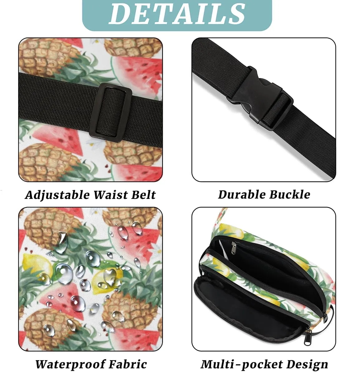 Watermelon Lemon Pineapple Fanny Pack for Women Men Waterproof Belt Bag Crossbody Waist Bag with Adjustable Strap Fashion Waist Packs for Casual Running Gym Hiking Travel Workout Cycling