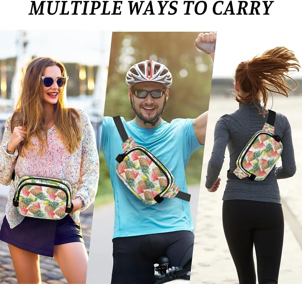 Watermelon Lemon Pineapple Fanny Pack for Women Men Waterproof Belt Bag Crossbody Waist Bag with Adjustable Strap Fashion Waist Packs for Casual Running Gym Hiking Travel Workout Cycling