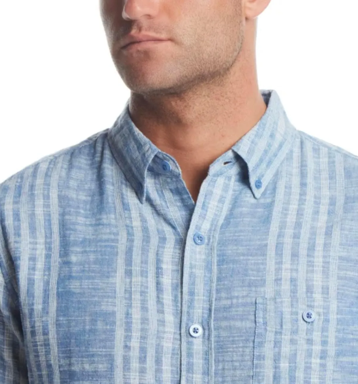 Weatherproof Vintage Men's Short Sleeve Linen Cotton Blend Woven Button Down Shirt