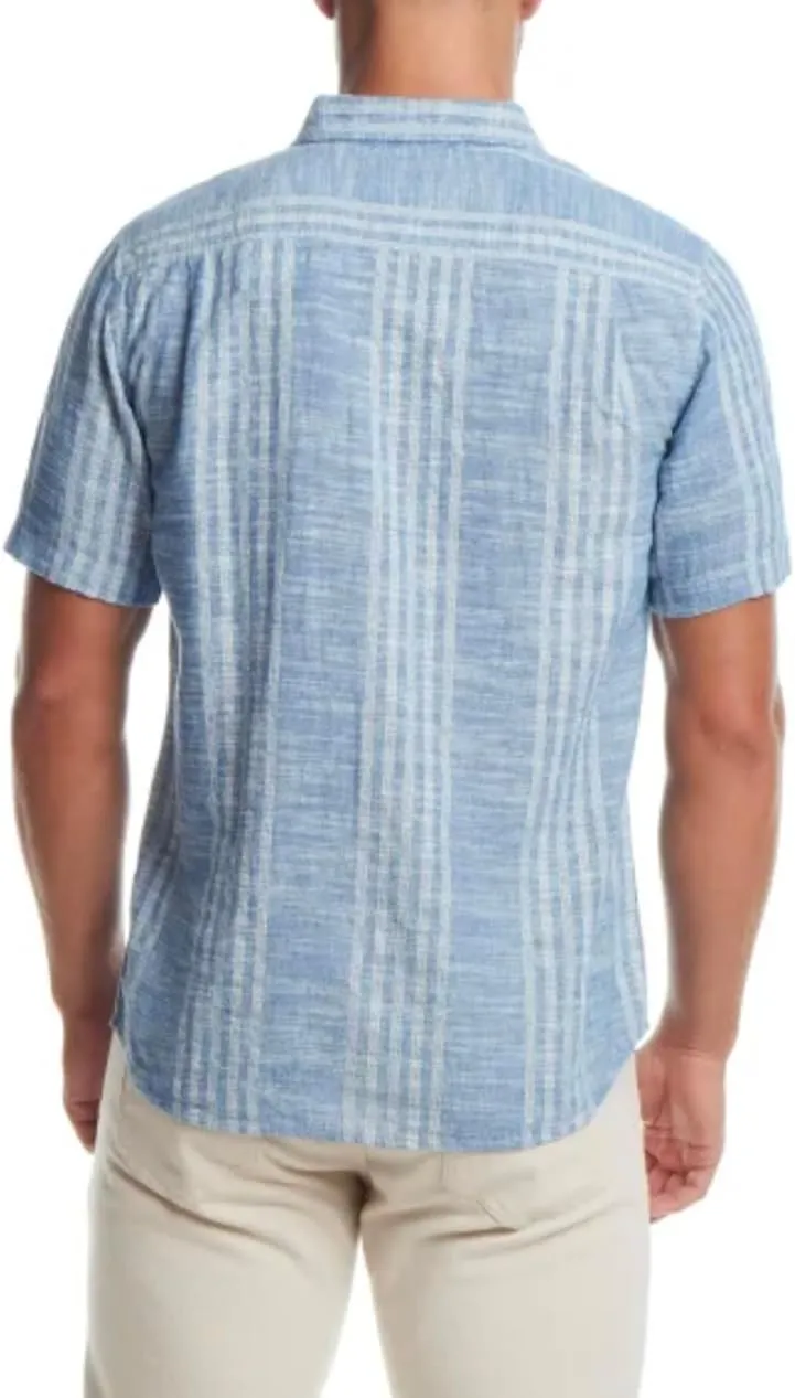 Weatherproof Vintage Men's Short Sleeve Linen Cotton Blend Woven Button Down Shirt