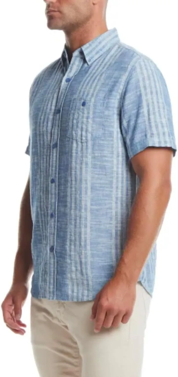 Weatherproof Vintage Men's Short Sleeve Linen Cotton Blend Woven Button Down Shirt