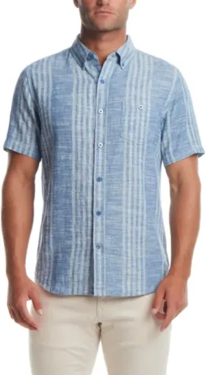 Weatherproof Vintage Men's Short Sleeve Linen Cotton Blend Woven Button Down Shirt
