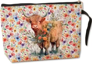 Western Cosmetic Bag Western Gifts Highland Cow Gifts for Women Cowgirl Country Girl Western Cow Lover Mom BFF Daughter Cow Stuff Toiletry Bag Graduation Mothers Day Birthday Gifts Floral Makeup Bag