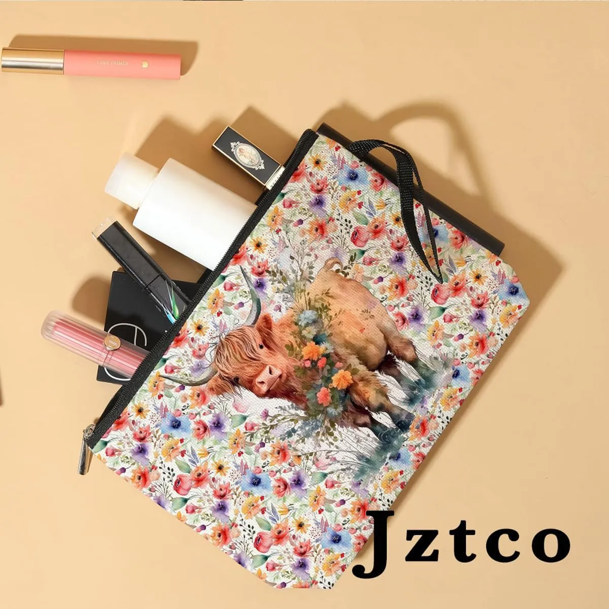 Western Cosmetic Bag Western Gifts Highland Cow Gifts for Women Cowgirl Country Girl Western Cow Lover Mom BFF Daughter Cow Stuff Toiletry Bag Graduation Mothers Day Birthday Gifts Floral Makeup Bag